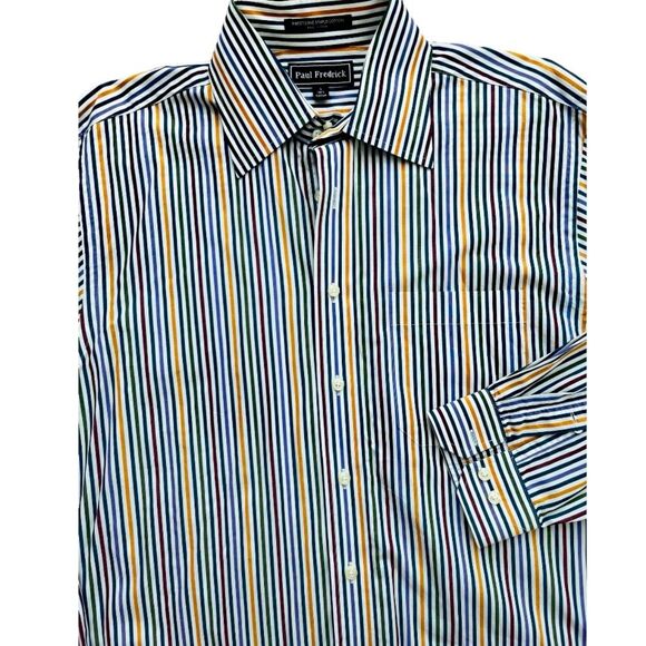 PAUL FREDRICK CLASSIC BUTTON DOWN STRIPED SHIRT-SIZE LARGE-(16 1/2" NECK) - Picture 3 of 6